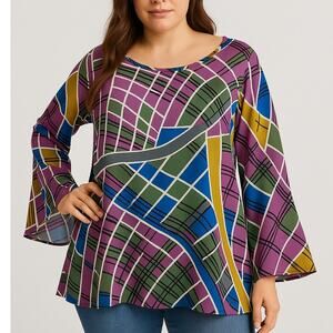 NWT Ashley Stewart Ruffle Bell Sleeve Blouse 1X Plus Size 14/16